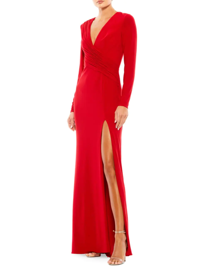 Shop Mac Duggal Women's Jersey Ruched Gown In Red