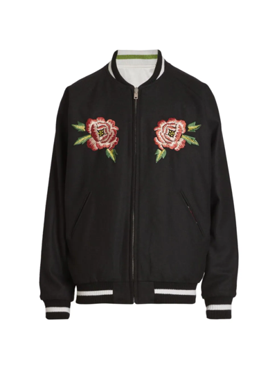 Shop Kenzo Men's Floral-embroidered Reversible Varsity Jacket In Black