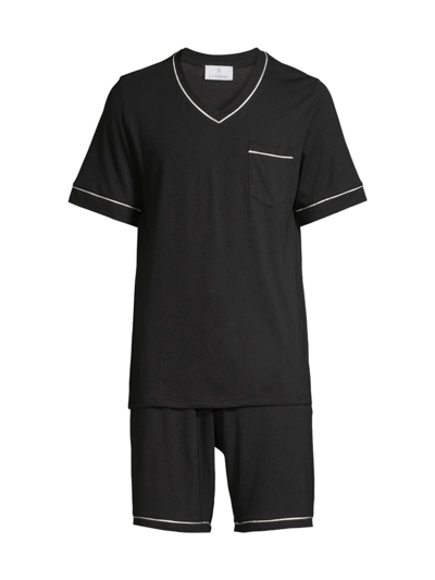 Shop Cosabella Men's 2-piece Bella V-neck T-shirt & Shorts Pajama Set In Black Ivory