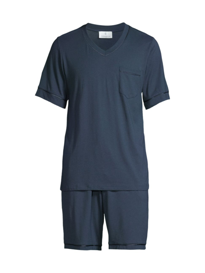 Shop Cosabella Men's 2-piece Bella V-neck T-shirt & Shorts Pajama Set In Navy
