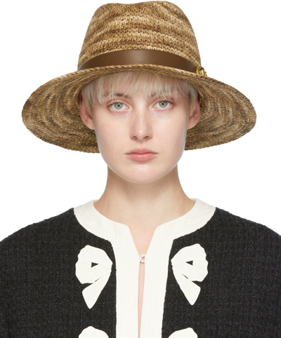 Shop Valentino Brown Vlogo Fedora Hat In Pzj Natural Melange/