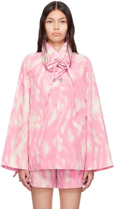 Shop Ganni Pink Recycled Polyester Jacket In 285 Dreamy Daze Phlo