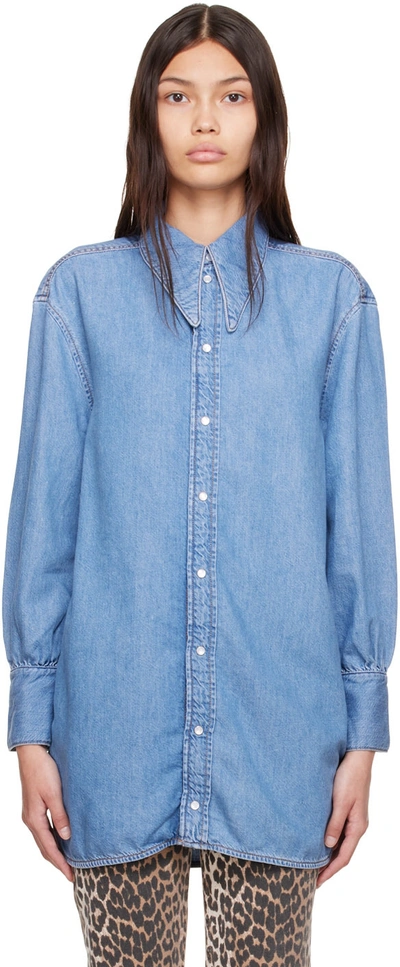 Ganni Blue Organic Cotton Shirt In 567 Mid Blue Vintage
