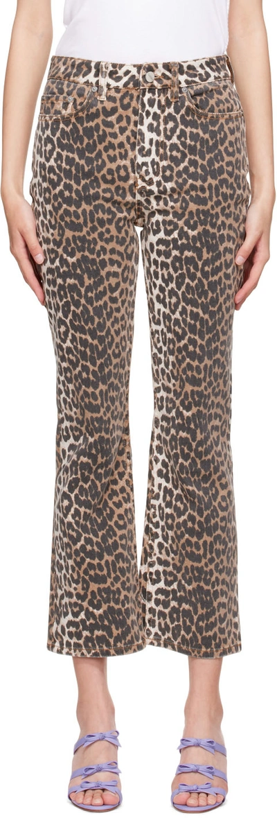 Shop Ganni Beige Betzy Cropped Jeans In 943 Leopard