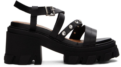 Shop Ganni Black Leather Heeled Sandals In 099 Black