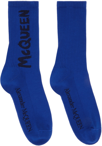 Shop Alexander Mcqueen Blue Graffiti Socks In 4368 Royal/blue