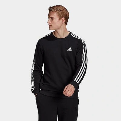 Shop Adidas Originals Adidas Men's Essentials Three Stripes Crewneck Sweatshirt In Black/white