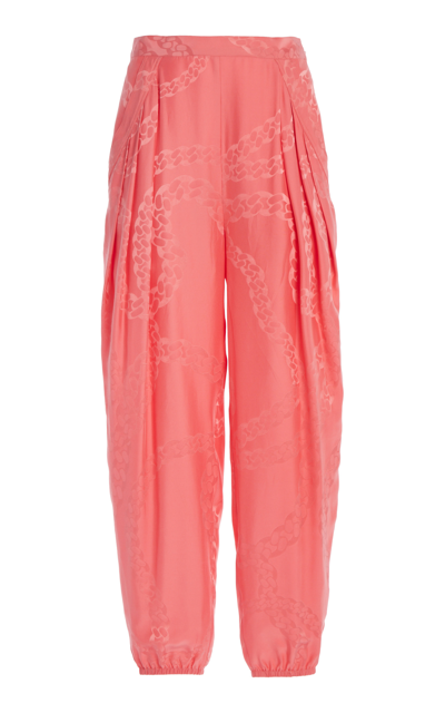 Shop Stella Mccartney Pleated Jacquard Tapered-leg Pants In Pink