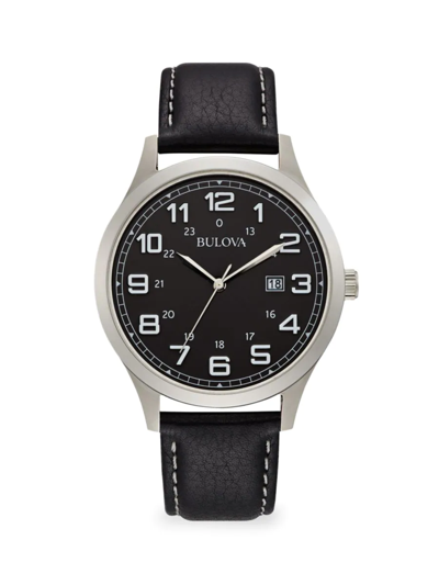Shop Bulova Men's Classic Leather-strap Watch In Black