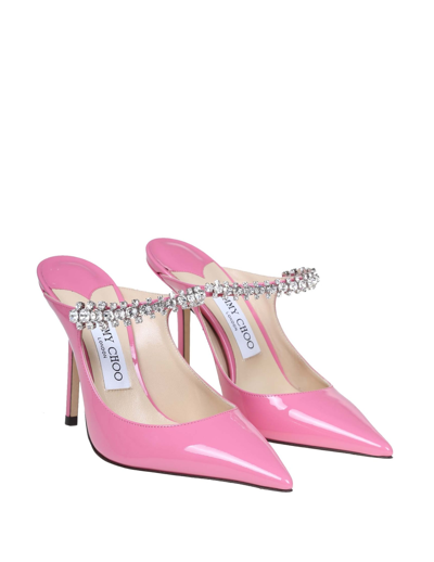 Shop Jimmy Choo Mules Bing 100 In Pink Leather With Crystal Strap