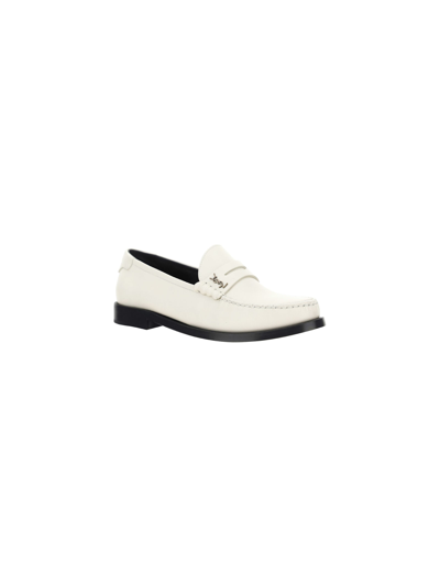 Shop Saint Laurent Loafers In Pearl