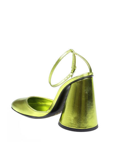 Shop Attico Slungback Luz In Green Leather In Acid