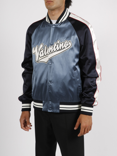 Shop Valentino Bomber Jacket With Embroidered Patch In Blue