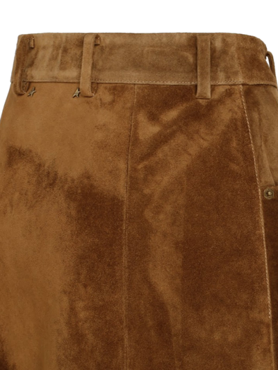 Shop Golden Goose Golden Buttoned Pencil Skirt Suede Leather In Tobacco Brown