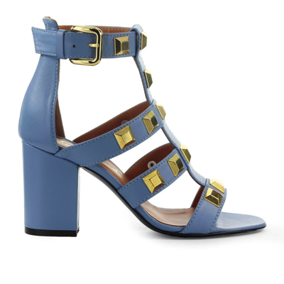 Shop Via Roma 15 Light Blue Heeled Sandal With Studs In Azzurro