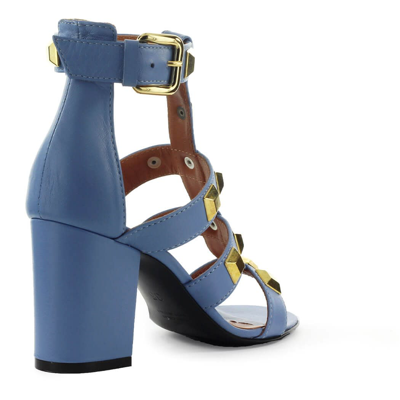 Shop Via Roma 15 Light Blue Heeled Sandal With Studs In Azzurro