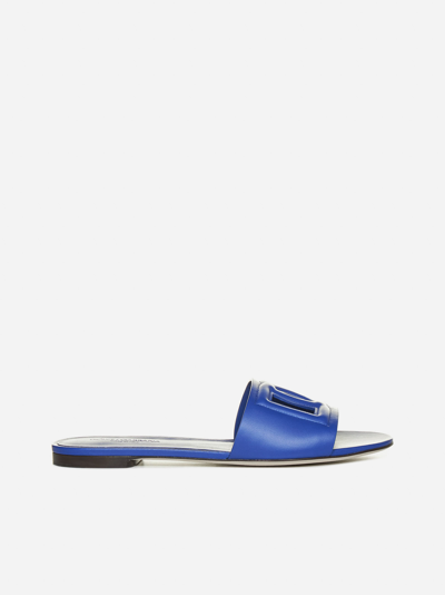 Shop Dolce & Gabbana Dg Logo Leather Flat Sandals
