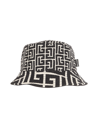 Shop Balmain Mix Monogram Jacquard Bucket Hat In Gfe Ivoire Noir