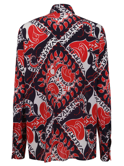 Shop Valentino Shirt Pattern Crepe De Chine Manifesto Bandana In N Rosso Avorio Navy