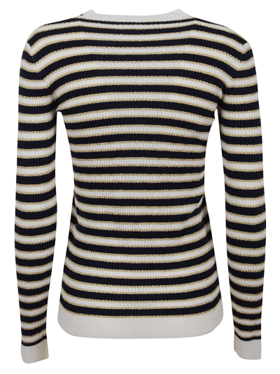Shop Valentino Maglia Pattern Wool Cashmere & Lurex In Cl Avorio Navy Oro