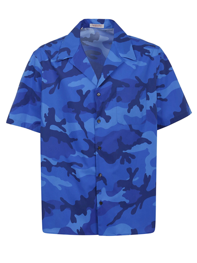 Shop Valentino Popeline Camouflage Shirt In Pr Camou Blu Divisa