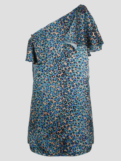 Shop Saint Laurent One Shoulder Mini Dress In Multicolour