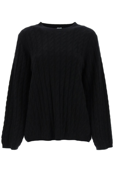 Shop Totême Toteme Cable Knit Cashmere Sweater In Black