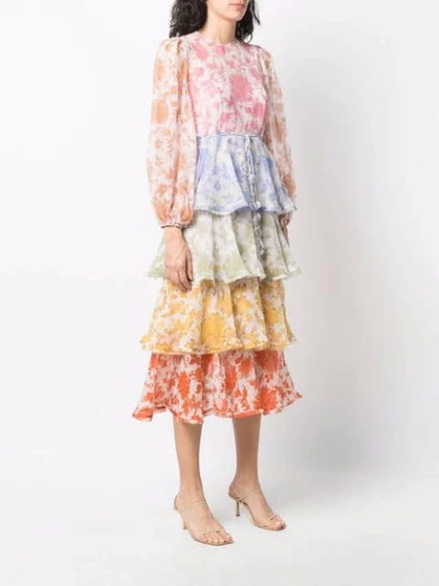 Shop Zimmermann Postcard Flounce Midi Dress In Spliced Floral