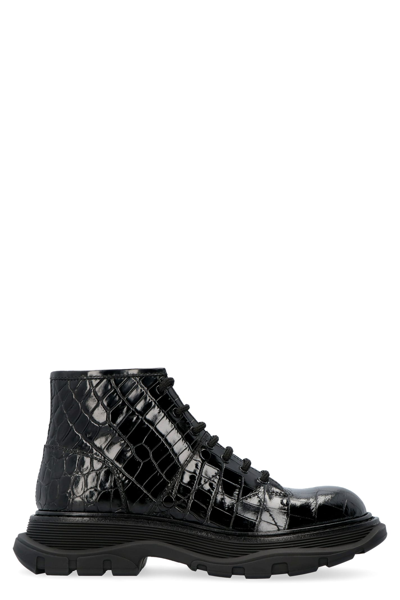 Shop Alexander Mcqueen Leather Platform Combat Boots In Black