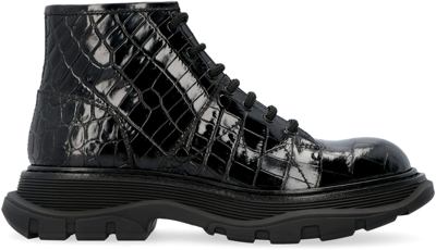 Shop Alexander Mcqueen Leather Platform Combat Boots In Black