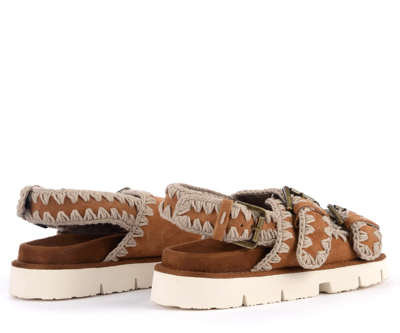 Shop Mou Bio Buckle Sandal In Leather Color Suede In Marrone