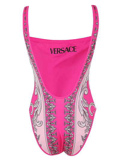 Shop Versace Baroque Patterned One Piece Swimsuit In Fuxia English Rose