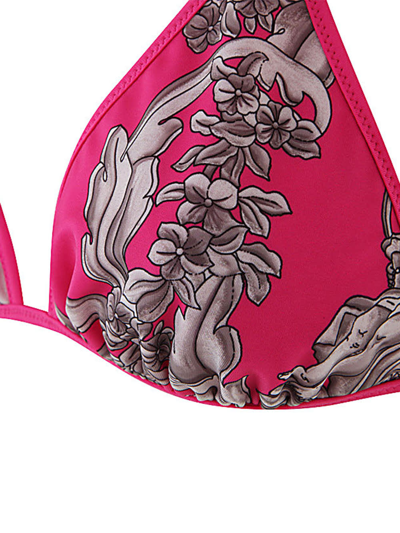 Shop Versace Baroque Patterned Bikini Top In Fuxia English Rose