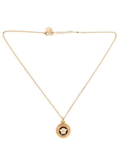 Shop Versace Necklace With Logo In Gold Black