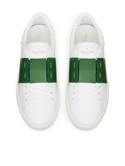 Shop Valentino Sneaker Open Rubber Sole In White Fern Green