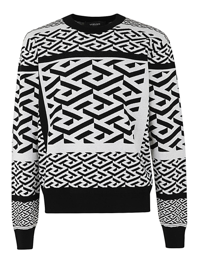 Shop Versace Knit Sweater Greek Series In Black White