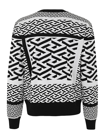 Shop Versace Knit Sweater Greek Series In Black White