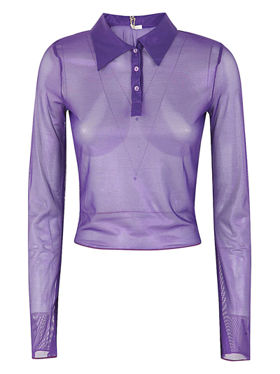 Shop Oseree Lame` Polo Shirt In Purple