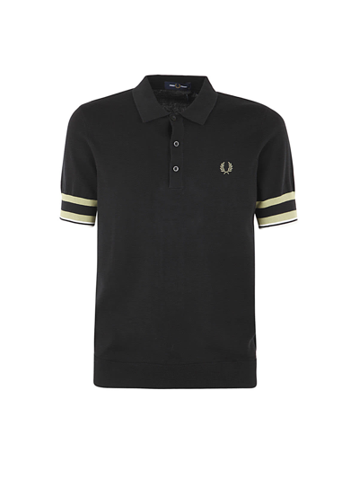 Shop Fred Perry Fb Bold Cuff Knitted Polo In Black