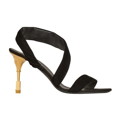 Shop Balmain Moneta Velvet Sandals In Noir
