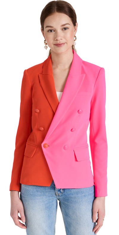 Shop L Agence Kenzie Double Breasted Colorblock Blazer In Cherry Tomato/rosé