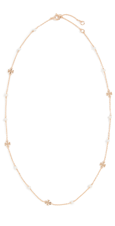 Shop Tory Burch Kira Pearl Delicate Necklace In Tory Gold/pearl