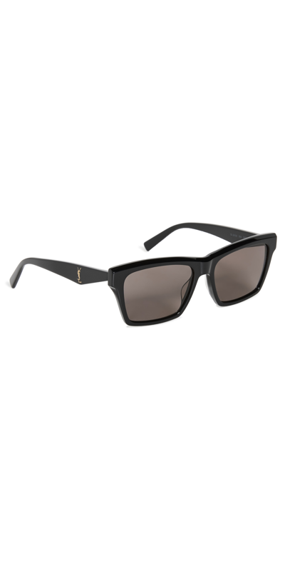 Shop Saint Laurent Sl M104 Sunglasses In Black/ Black/ Grey