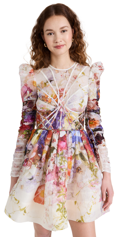 Shop Zimmermann Prima Panelled Mini Dress In Multi Floral