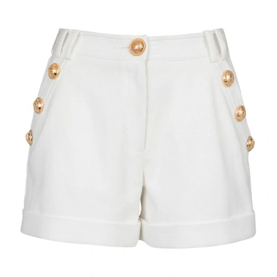 Shop Balmain Cotton Low-rise Shorts In Blanc