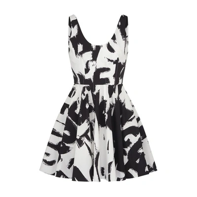 Shop Alexander Mcqueen Graffiti Mini Dress In Black White