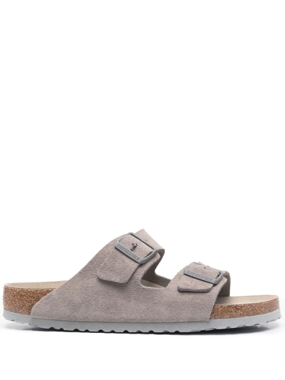 Shop Birkenstock Arizona Slip-on Suede Sandals In Grey