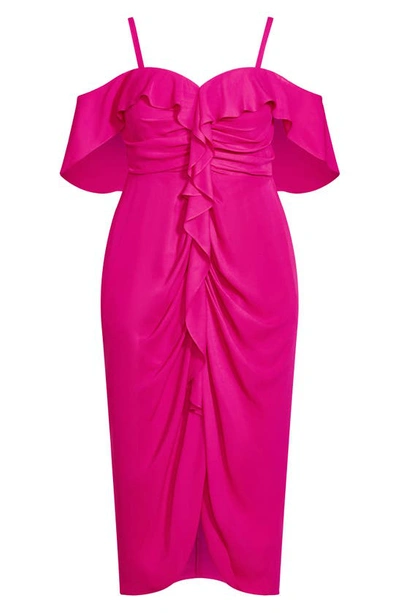 Shop City Chic Va Va Voom Cold Shoulder Dress In Shock Pink