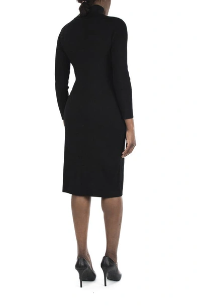 Nina Leonard Turtleneck Ribbed Midi Sweater Dress In Black
