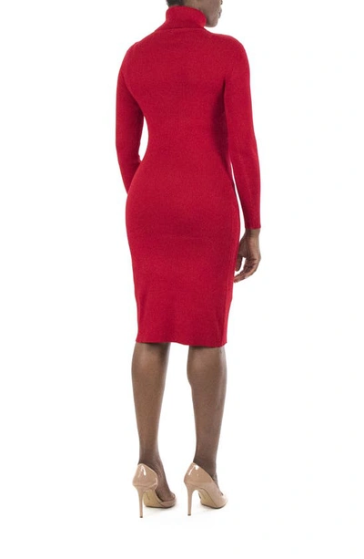 Nina Leonard Turtleneck Ribbed Midi Sweater Dress In Nina Red